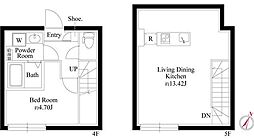 オプション坂下 4階1LDKの間取り