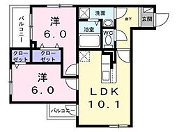 アリーサコート セント 2階2LDKの間取り