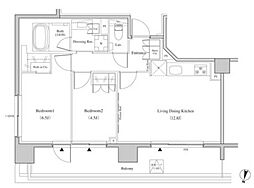 ザ・パークハビオ代々木 8階2LDKの間取り