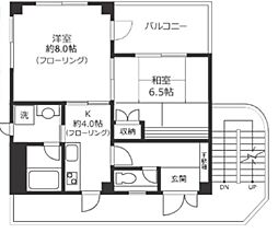 KOB3 4階2Kの間取り
