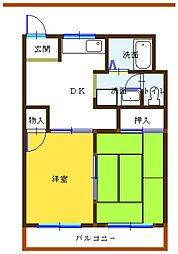カーサ御滝A 2DKの間取図画像