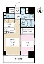 テラス文京本郷 6階1LDKの間取り