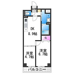 リアライズ今里南 2DKの間取図画像