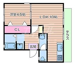 リビエラB棟 1階1LDKの間取り