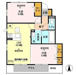 サニーヒルイシイA 2LDKの間取図画像