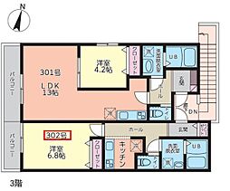 アイフラット 3階1Kの間取り