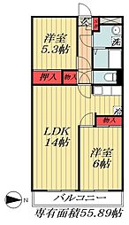 リアライズ市川原木 2LDKの間取図画像