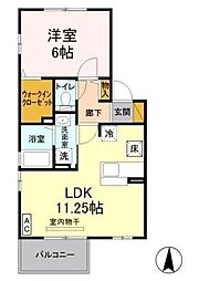 フェリスタ経塚 2階1LDKの間取り