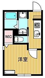 サニーハウス品川 2階1Kの間取り