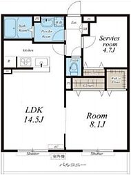 リブリ・カトル アルブル 3階1SLDKの間取り