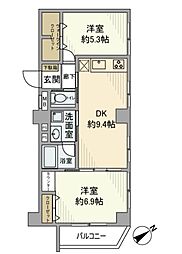 ヴァンヴェール世田谷 9階2DKの間取り
