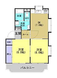 ソレイユ伊敷 1階2DKの間取り