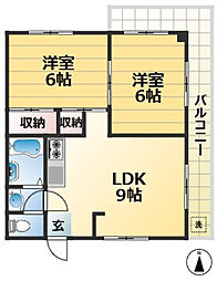 ダイバーシティ神戸長田C棟 2階2LDKの間取り