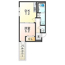 フジパレス山之内2番館 1DKの間取図画像