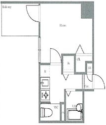 プレール文京WEST 6階1Kの間取り