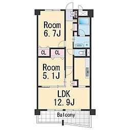 JR紀勢本線 黒江駅 徒歩19分の賃貸マンション 3階2LDKの間取り