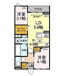 セレスティア白鳥 1階2LDKの間取り