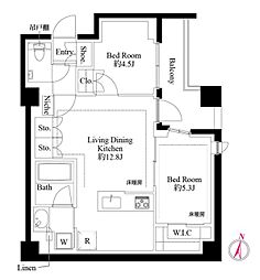343レジデンス品川 2階2LDKの間取り