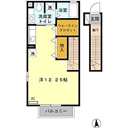 JR中央線 日野駅 徒歩16分の賃貸アパート 2階ワンルームの間取り
