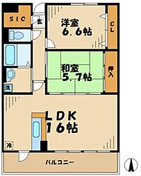 グレイスコート 4階2LDKの間取り