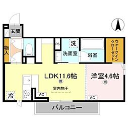 D-ROOM 中島 1LDKの間取図画像
