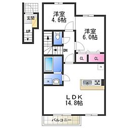 ルミエールマゴジV 2階2LDKの間取り