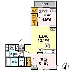 グラナーデ興野 1階2LDKの間取り