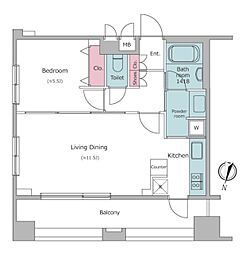 レジディア文京音羽II 8階1LDKの間取り