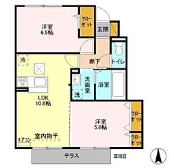 サニーヒルイシイA 1階2LDKの間取り