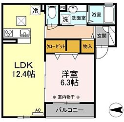 エスポワール白鳥 1階1LDKの間取り
