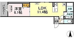 グラナーデ六町II 2階1LDKの間取り