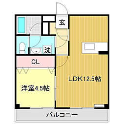 グランビュー 1LDKの間取図画像