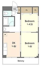 ビバーチェ上高井戸 3階2DKの間取り