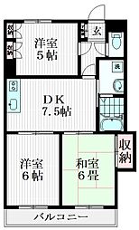 原第8マンション 2階3DKの間取り