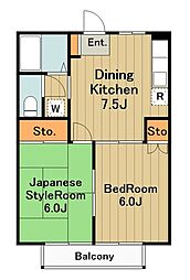 サマックスラークＢ棟 2階2DKの間取り