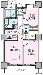 ロイヤルパークスタワー南千住 10階2LDKの間取り
