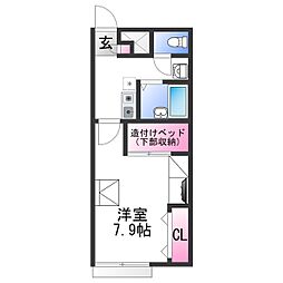 レオパレスソレイユ 2階1Kの間取り