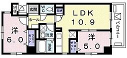 シーザスパレス錦糸町 5階2LDKの間取り
