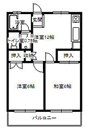 カーサ野崎 3階2DKの間取り