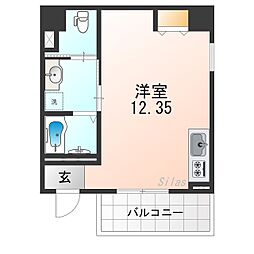 JR大阪環状線 天王寺駅 徒歩4分の賃貸マンション 2階ワンルームの間取り