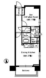 パークキューブ上野 14階ワンルームの間取り