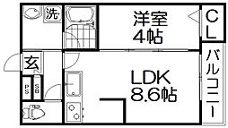 Gracias Court樟葉North 1LDKの間取図画像