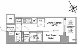バウスフラッツ蔵前 11階1DKの間取り
