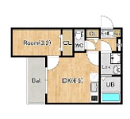 ジーメゾン草加氷川町 1DKの間取図画像