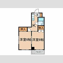 竹中ビル 2階2Kの間取り