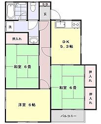コーポラスアカイB 3DKの間取図画像