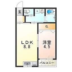 レクラン小路東 1LDKの間取図画像