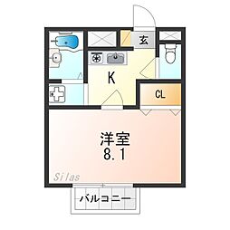 アムール水口 1階1Kの間取り