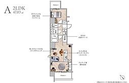 S-RESIDENCE浅草diverse 8階2LDKの間取り