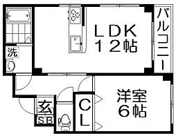 グレースたちばな 1LDKの間取図画像